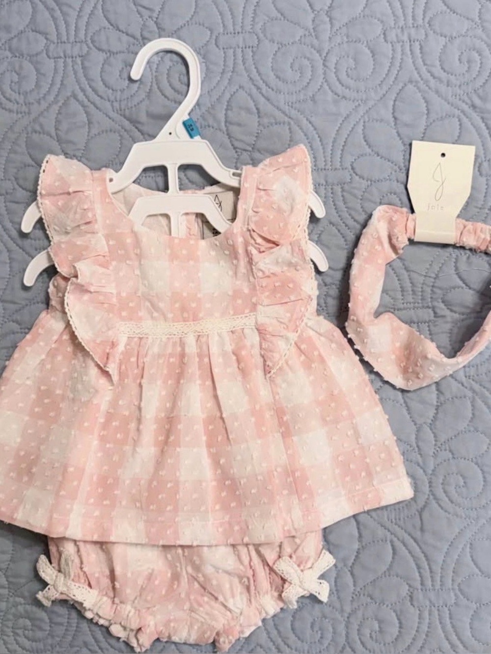 Joie Pink 3-6 Month Dress, Bloomer & Headband Set